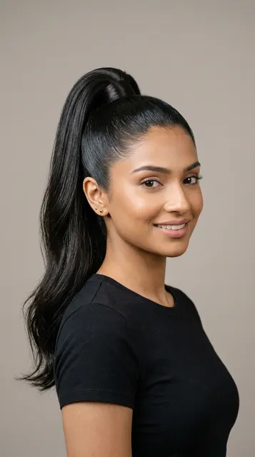 High ponytail or top knot haircut for a round face