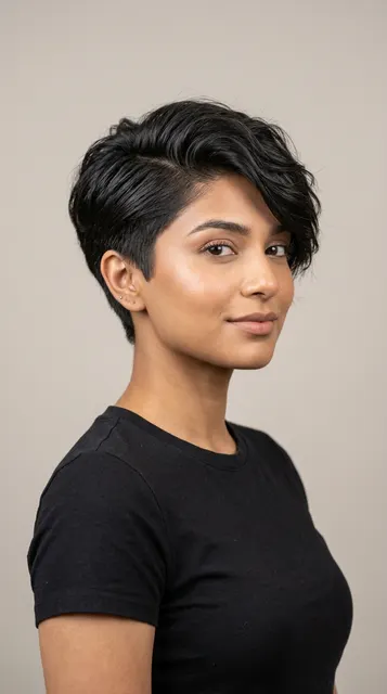 Side-swept pixie haircut for a round face
