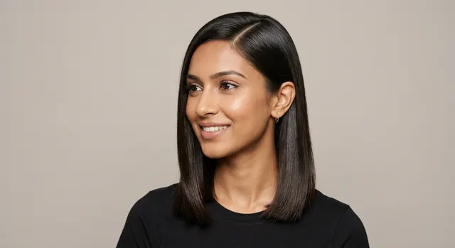 Tucked-behind-ear lob haircut for a diamond face