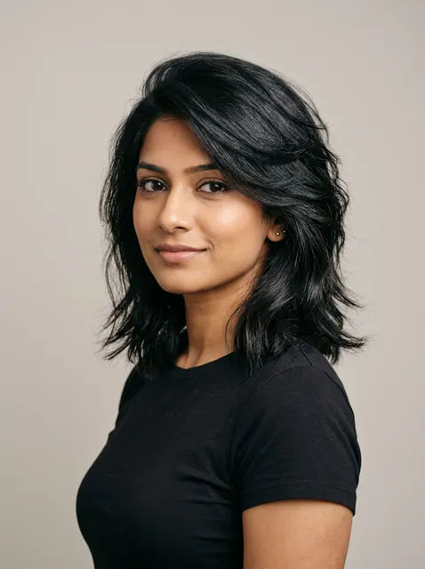 Voluminous layers on top haircut for a triangle face