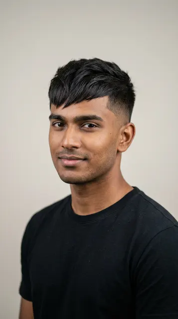 Angular fringe haircut for a round face