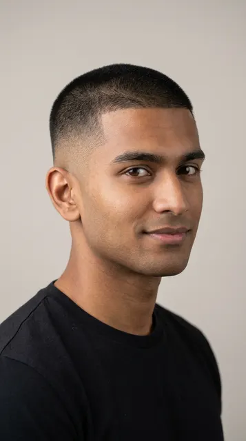Buzz cut with low fade haircut for an oblong face