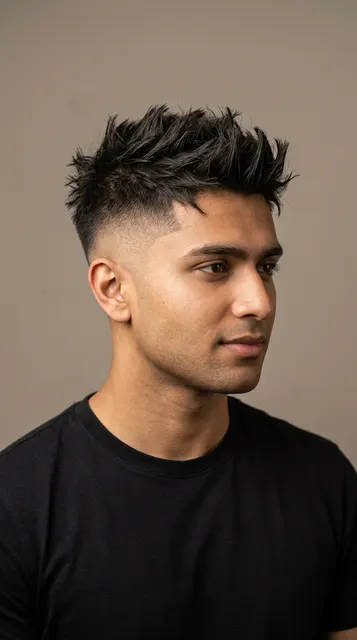 High fade with spiky top haircut for a round face
